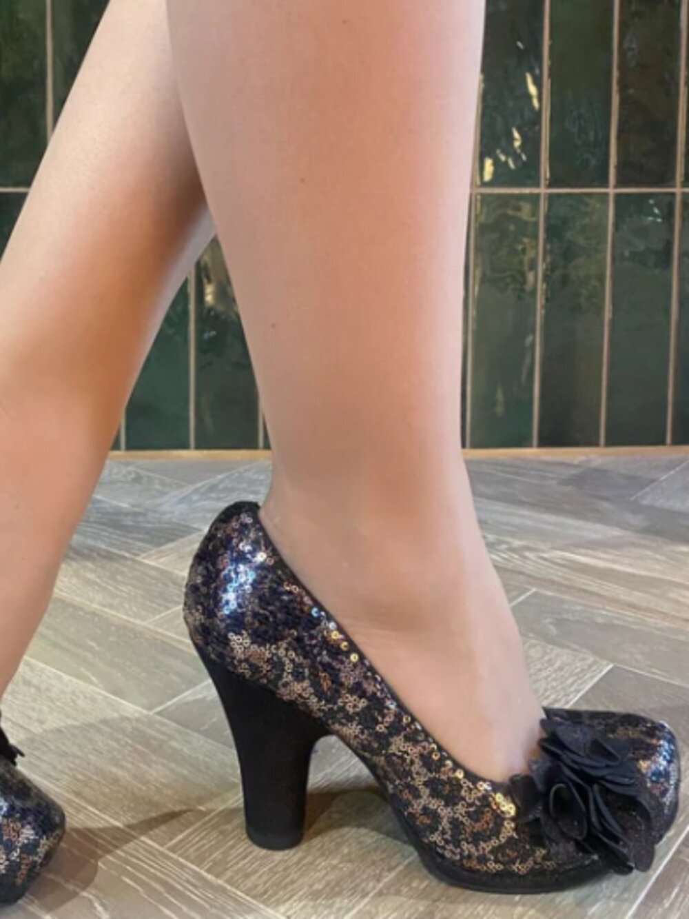 Ruby Shoo Leopard Sequins Floral Platform Heels, NIB Size 8